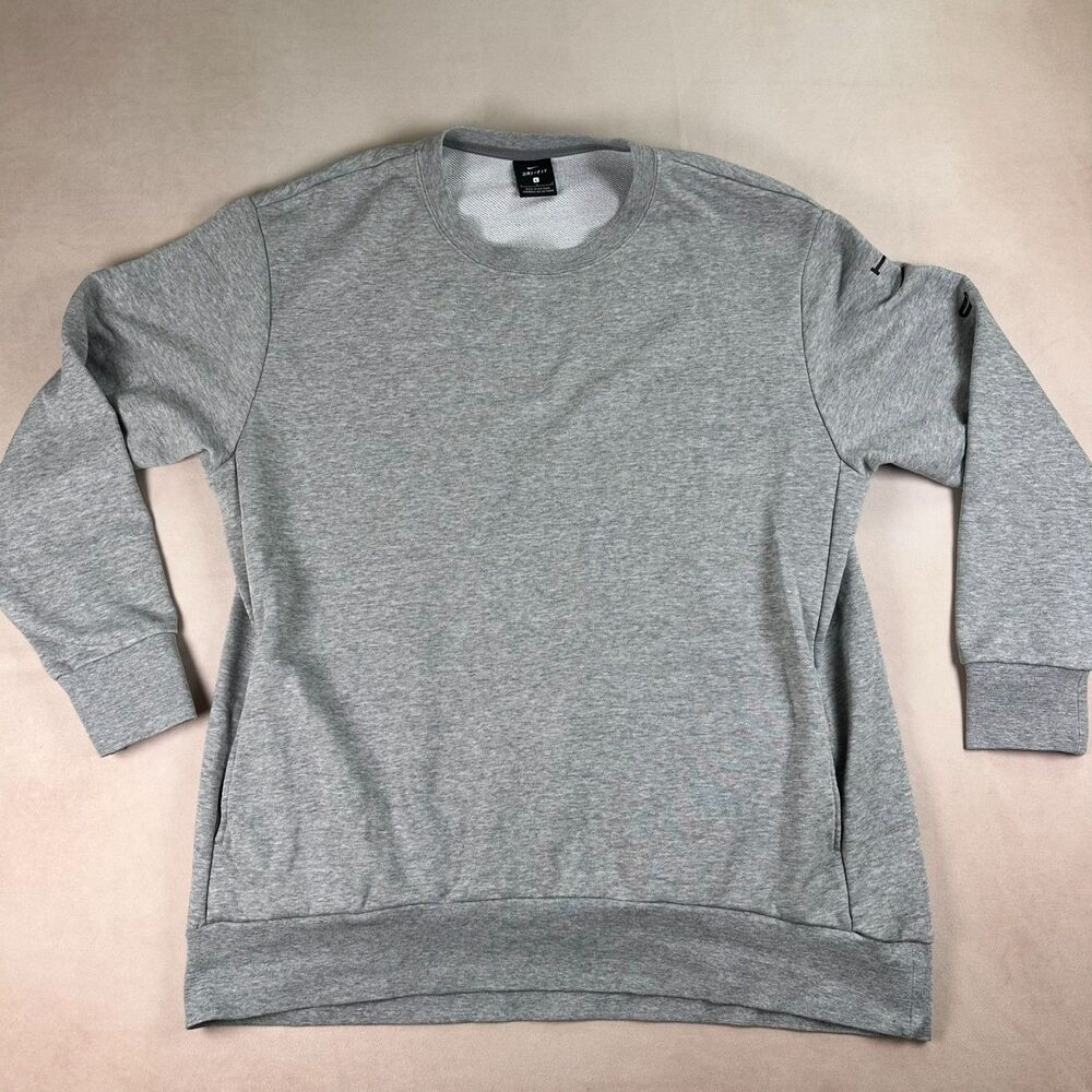 Nike Dri-FIT Just Do It Crewneck Sweatshirt Mens Large Gray Pullover Pockets